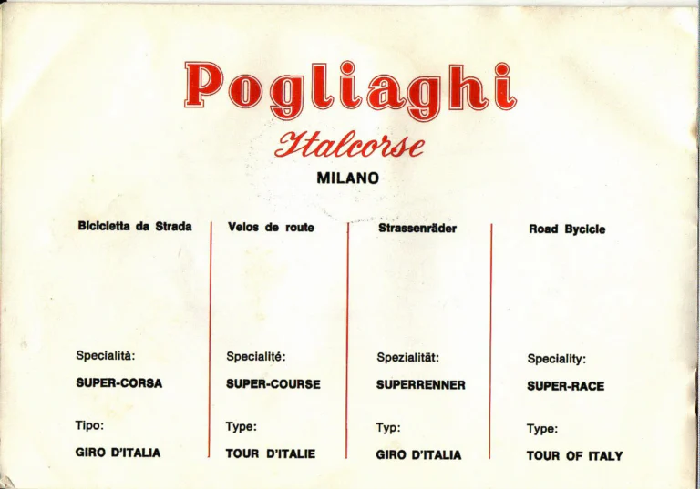 Pogliaghi Italcorse Catalog — Track, Road and Tandem Bicycles, Frames Made to Measure and Home Trainers, Milano — page 14 of 24