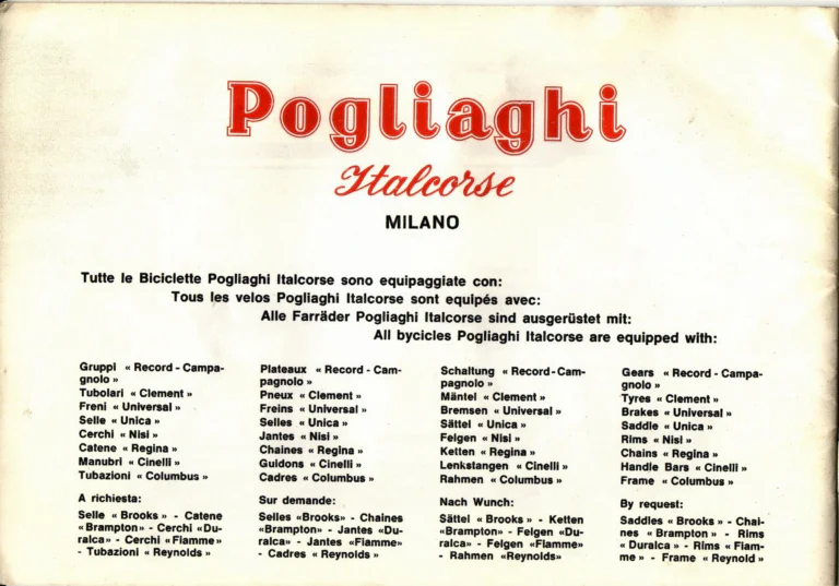 Pogliaghi Italcorse Catalog — Track, Road and Tandem Bicycles, Frames Made to Measure and Home Trainers, Milano — page 22 of 24
