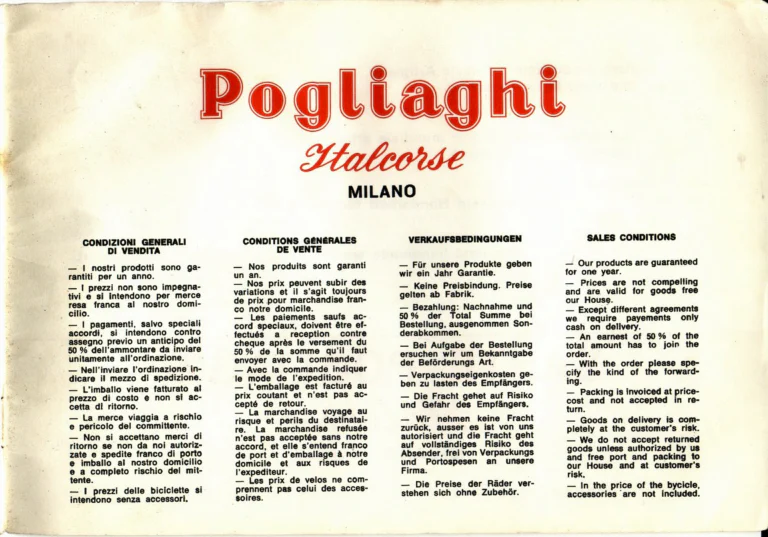 Pogliaghi Italcorse Catalog — Track, Road and Tandem Bicycles, Frames Made to Measure and Home Trainers, Milano — page 23 of 24