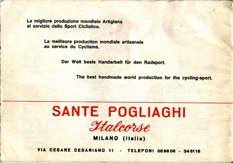 Pogliaghi Italcorse Catalog — Track, Road and Tandem Bicycles, Frames Made to Measure and Home Trainers, Milano — page 24 of 24