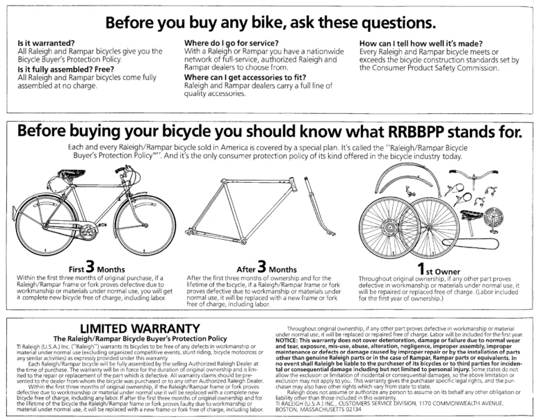 Raleigh Catalog — Raleigh Bicycles, Rampar Bicycles, Parts and Accessories (United States) — page 17 of 17