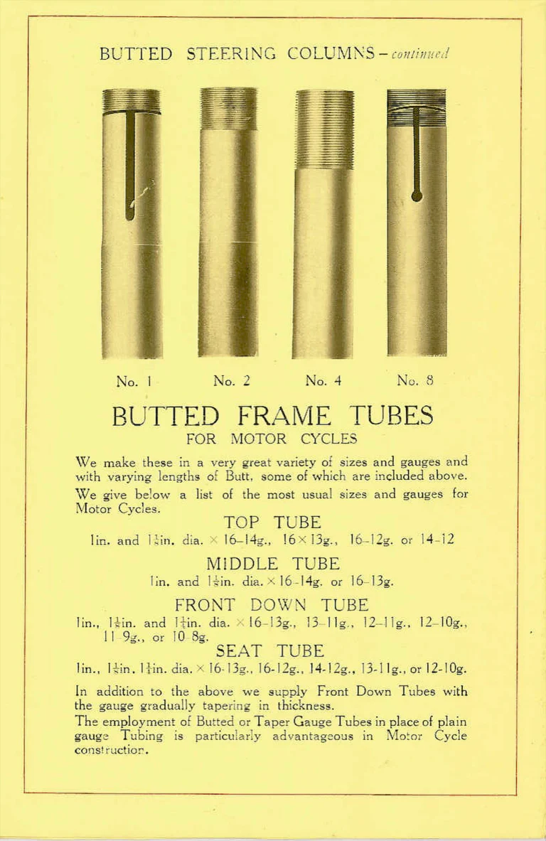 Reynolds Catalog — Seamless Steel Tubes and Reynolds Patent Butted Tubes — page 9 of 16