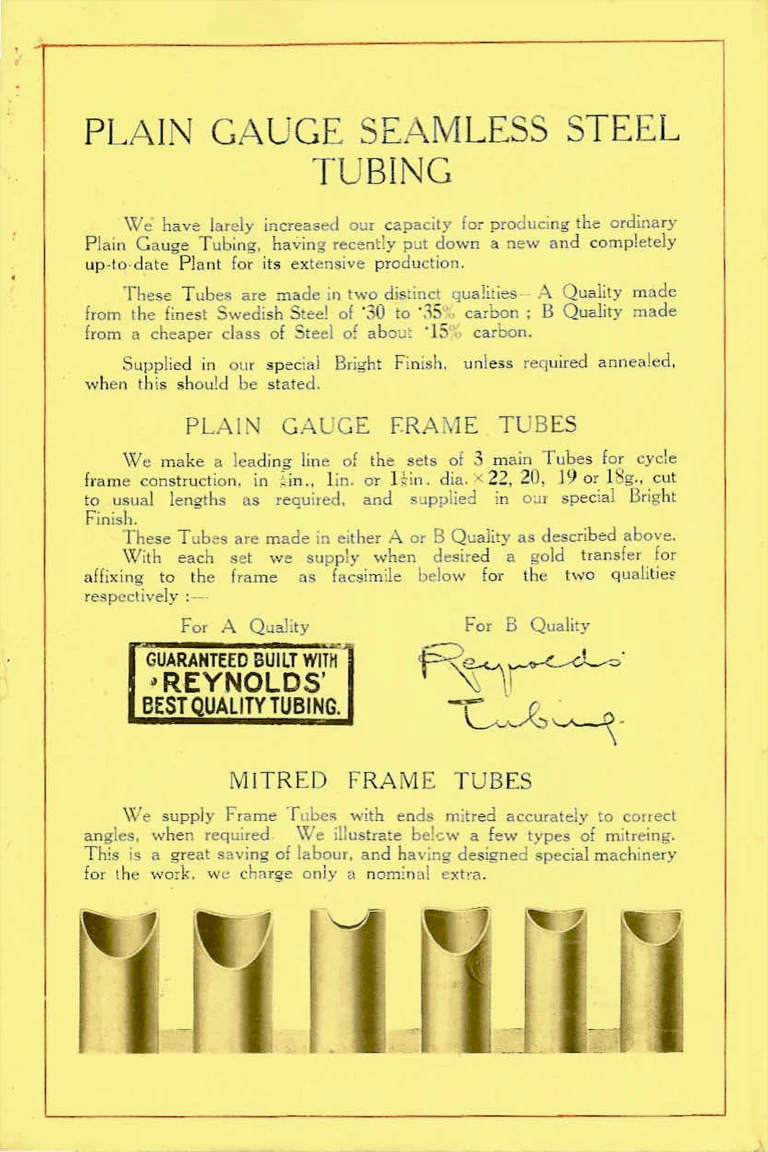 Reynolds Catalog — Seamless Steel Tubes and Reynolds Patent Butted Tubes — page 12 of 16