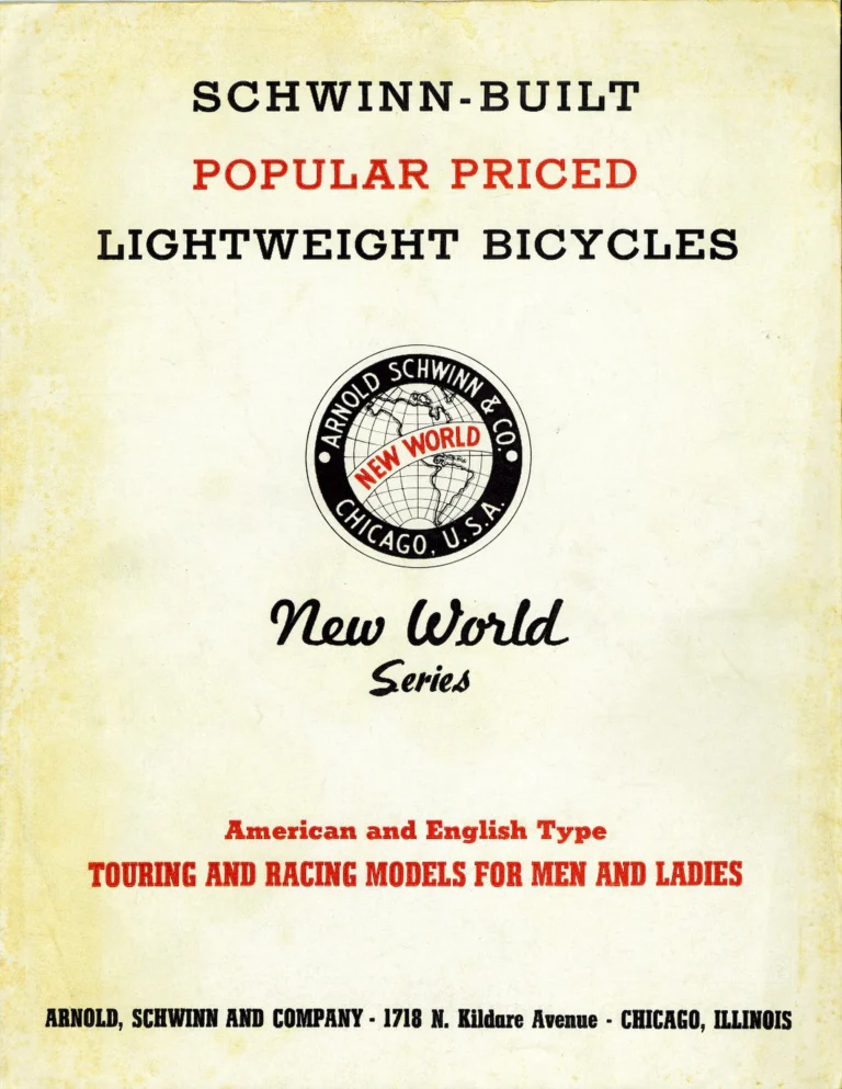 Schwinn New World Series Catalog (Undated, 1938 or Later) — Popular Priced Lightweight Bicycles, American and English Type — page 1 of 8