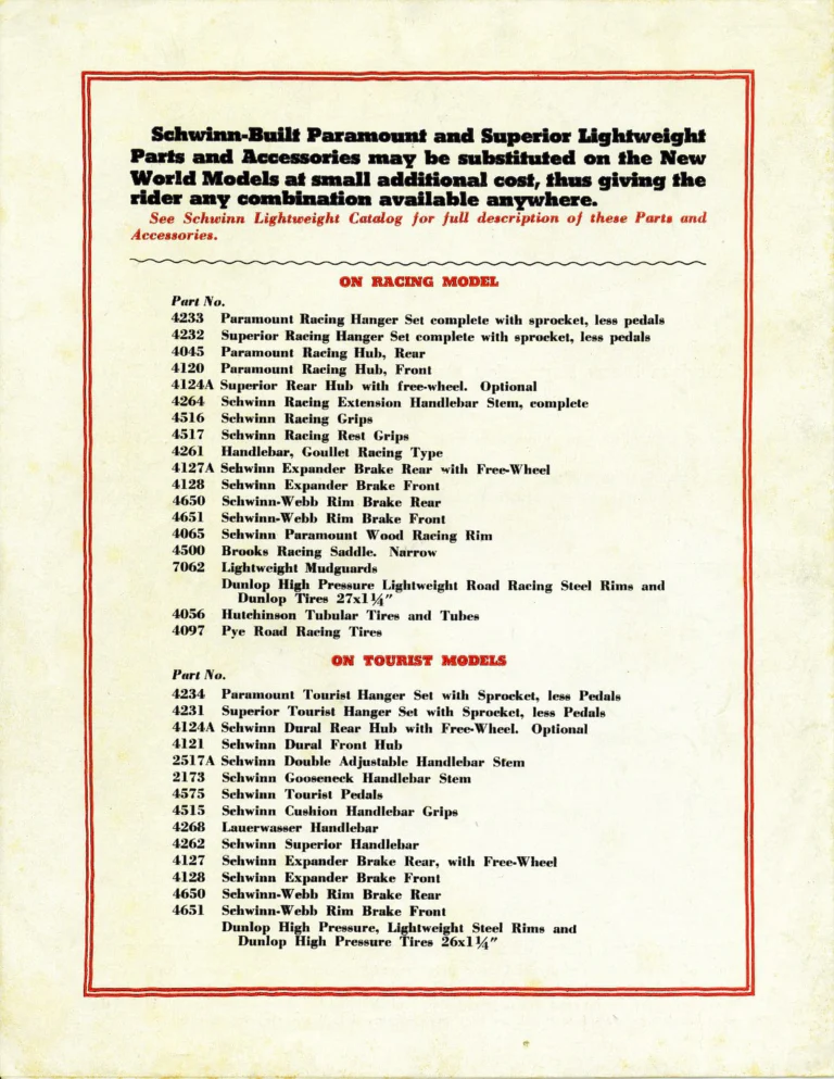 Schwinn New World Series Catalog (Undated, 1938 or Later) — Popular Priced Lightweight Bicycles, American and English Type — page 8 of 8
