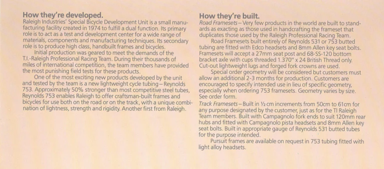 Raleigh Catalog — Team Raleigh Professional Framesets (United States) — page 2 of 5
