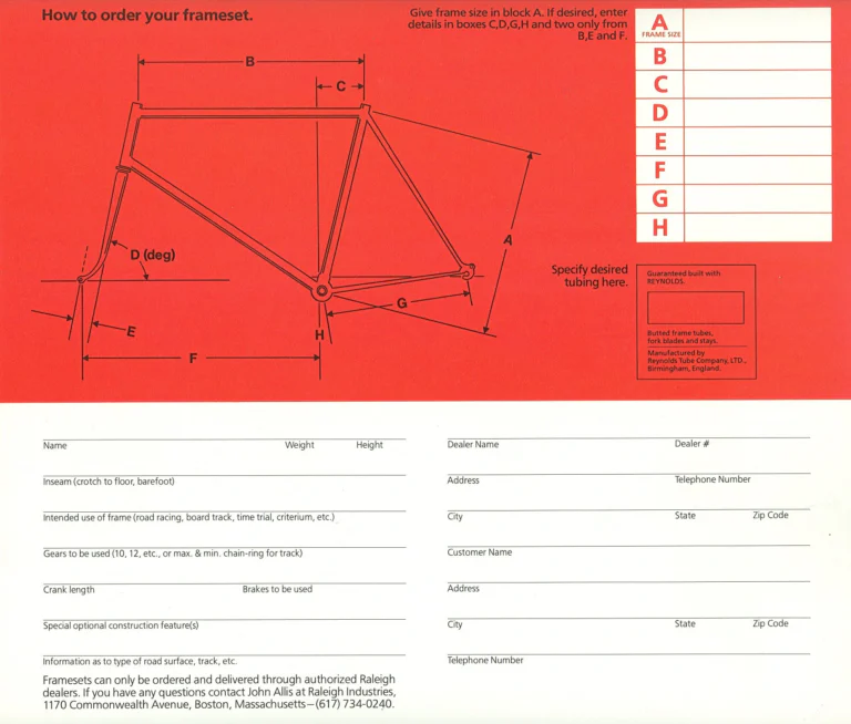 Raleigh Catalog — Team Raleigh Professional Framesets (United States) — page 5 of 5