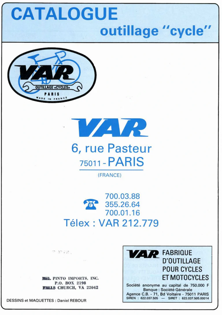 VAR Catalog of about 1983 — Outillage "Cycle", Tools for Cycle Workshops, Drawings and Layout by Daniel Rebour — page 2 of 70