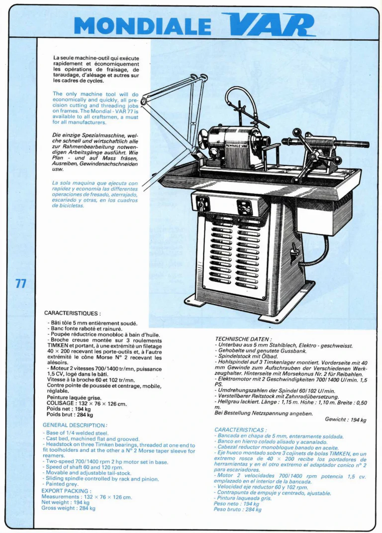 VAR Catalog of about 1983 — Outillage "Cycle", Tools for Cycle Workshops, Drawings and Layout by Daniel Rebour — page 7 of 70