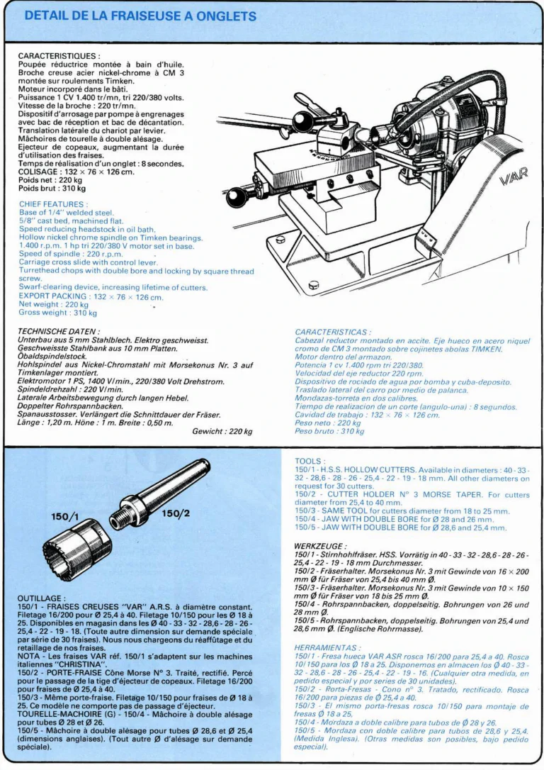 VAR Catalog of about 1983 — Outillage "Cycle", Tools for Cycle Workshops, Drawings and Layout by Daniel Rebour — page 8 of 70