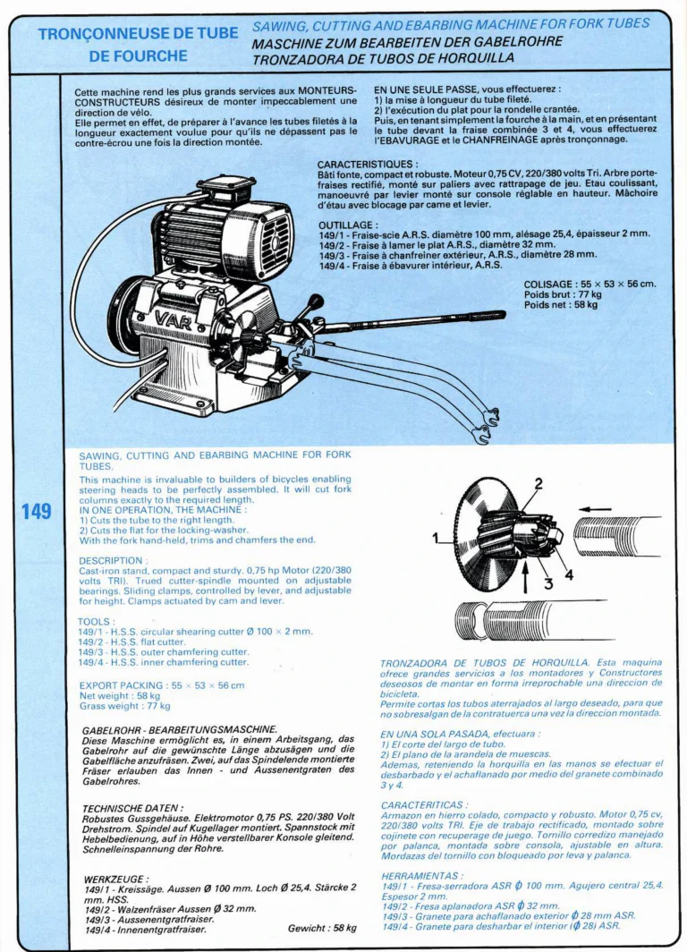 VAR Catalog of about 1983 — Outillage "Cycle", Tools for Cycle Workshops, Drawings and Layout by Daniel Rebour — page 9 of 70