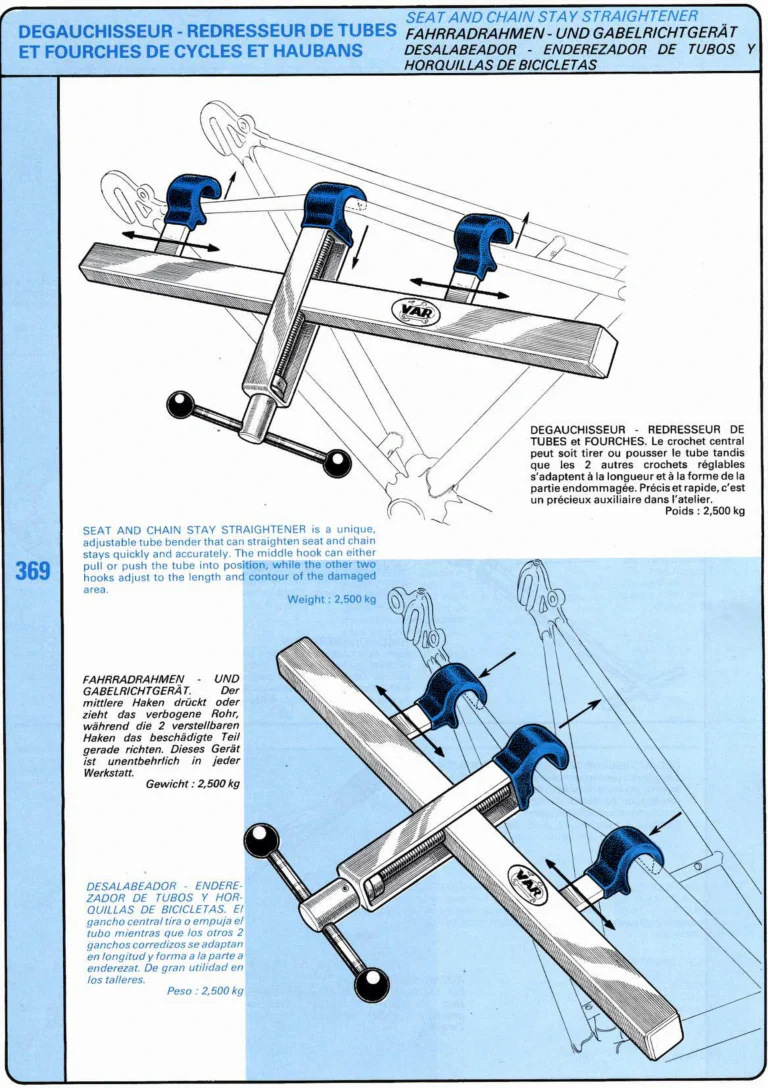 VAR Catalog of about 1983 — Outillage "Cycle", Tools for Cycle Workshops, Drawings and Layout by Daniel Rebour — page 10 of 70