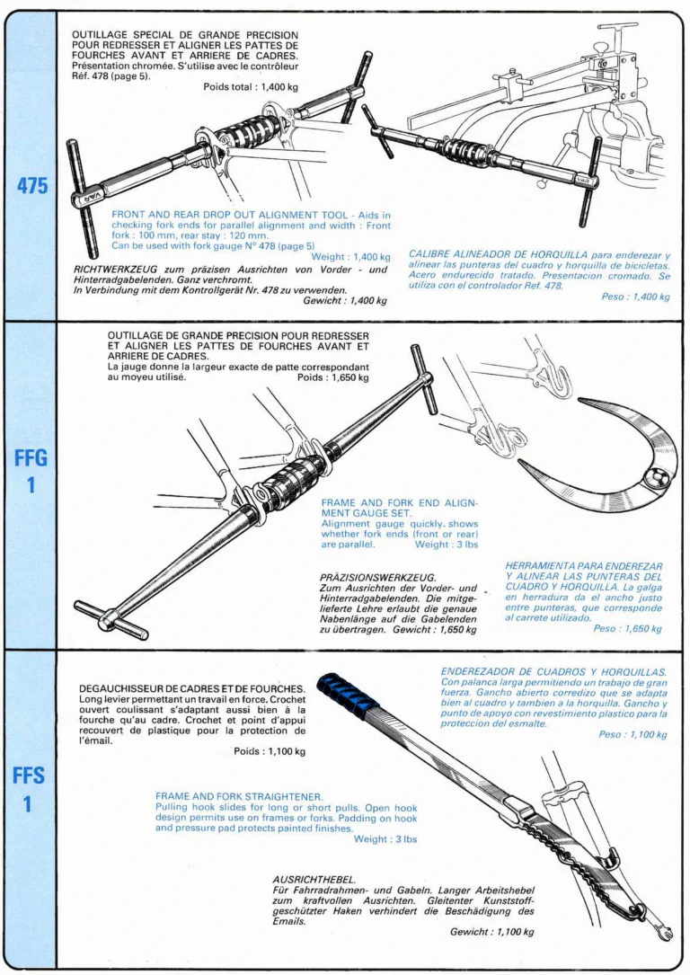 VAR Catalog of about 1983 — Outillage "Cycle", Tools for Cycle Workshops, Drawings and Layout by Daniel Rebour — page 11 of 70