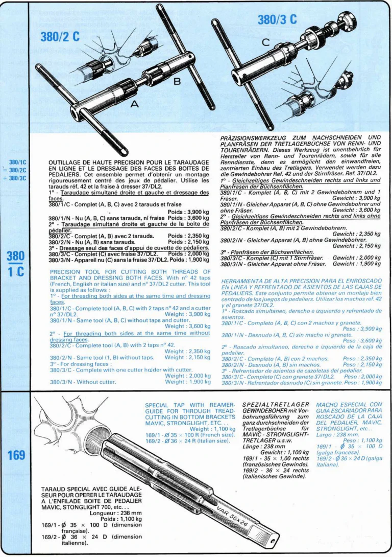 VAR Catalog of about 1983 — Outillage "Cycle", Tools for Cycle Workshops, Drawings and Layout by Daniel Rebour — page 18 of 70