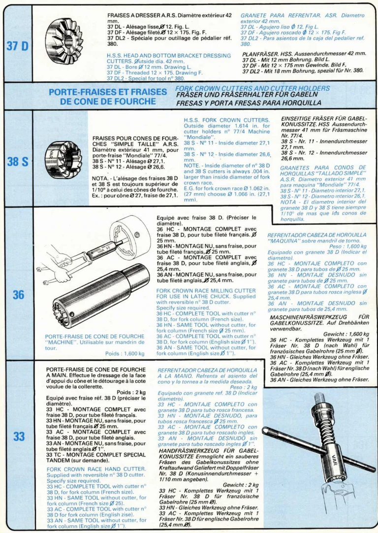 VAR Catalog of about 1983 — Outillage "Cycle", Tools for Cycle Workshops, Drawings and Layout by Daniel Rebour — page 24 of 70