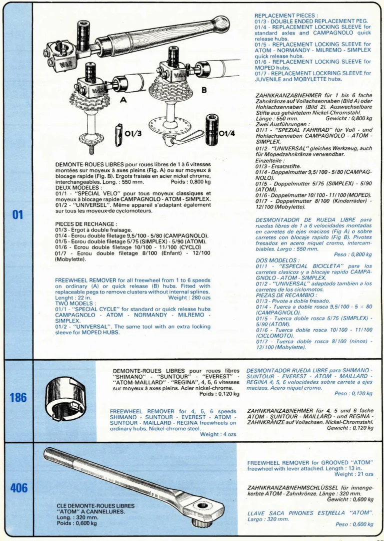 VAR Catalog of about 1983 — Outillage "Cycle", Tools for Cycle Workshops, Drawings and Layout by Daniel Rebour — page 26 of 70