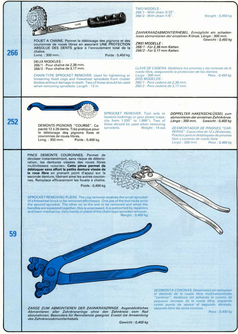 VAR Catalog of about 1983 — Outillage "Cycle", Tools for Cycle Workshops, Drawings and Layout by Daniel Rebour — page 30 of 70