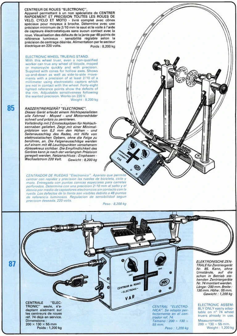 VAR Catalog of about 1983 — Outillage "Cycle", Tools for Cycle Workshops, Drawings and Layout by Daniel Rebour — page 34 of 70