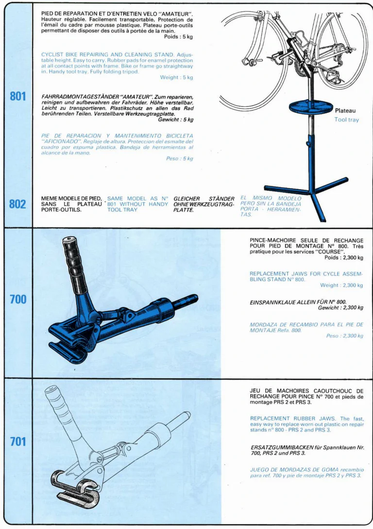 VAR Catalog of about 1983 — Outillage "Cycle", Tools for Cycle Workshops, Drawings and Layout by Daniel Rebour — page 42 of 70