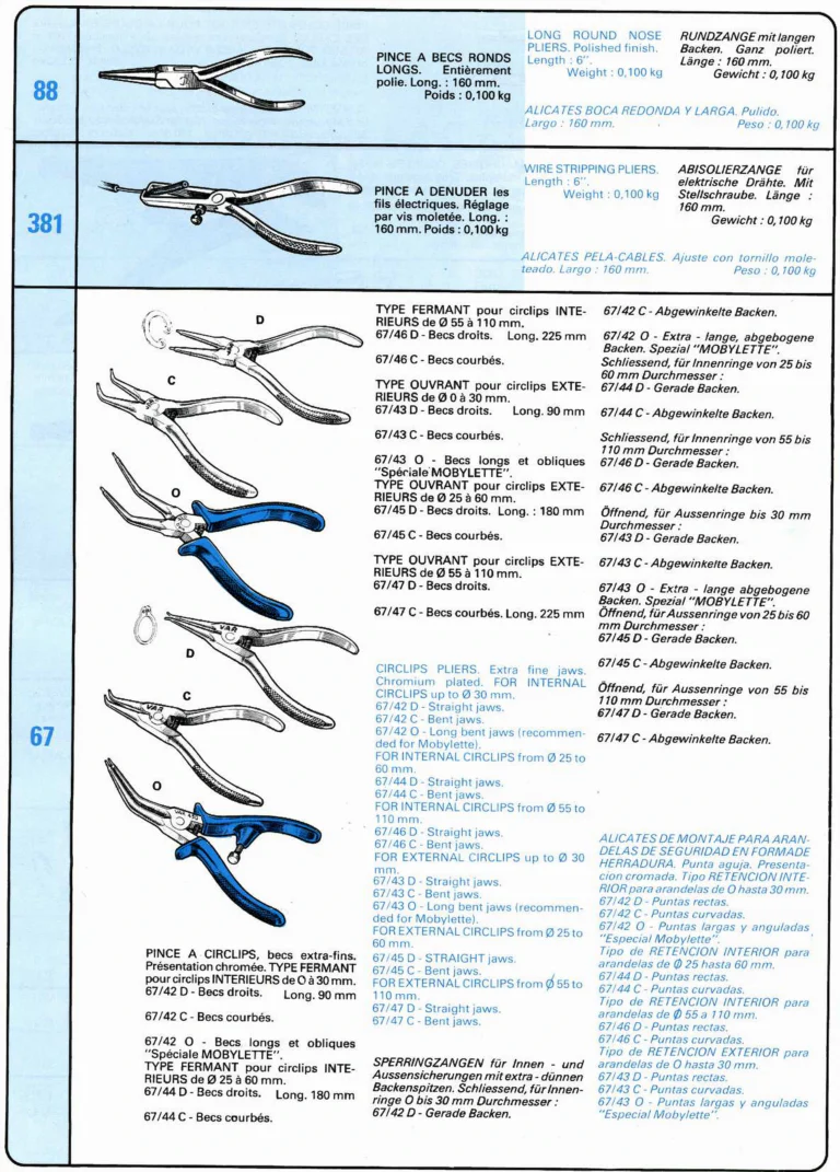 VAR Catalog of about 1983 — Outillage "Cycle", Tools for Cycle Workshops, Drawings and Layout by Daniel Rebour — page 55 of 70