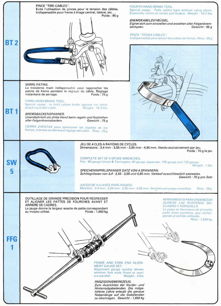 VAR Catalog of about 1983 — Outillage "Cycle", Tools for Cycle Workshops, Drawings and Layout by Daniel Rebour — page 67 of 70