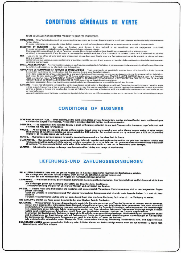 VAR Catalog of about 1983 — Outillage "Cycle", Tools for Cycle Workshops, Drawings and Layout by Daniel Rebour — page 69 of 70