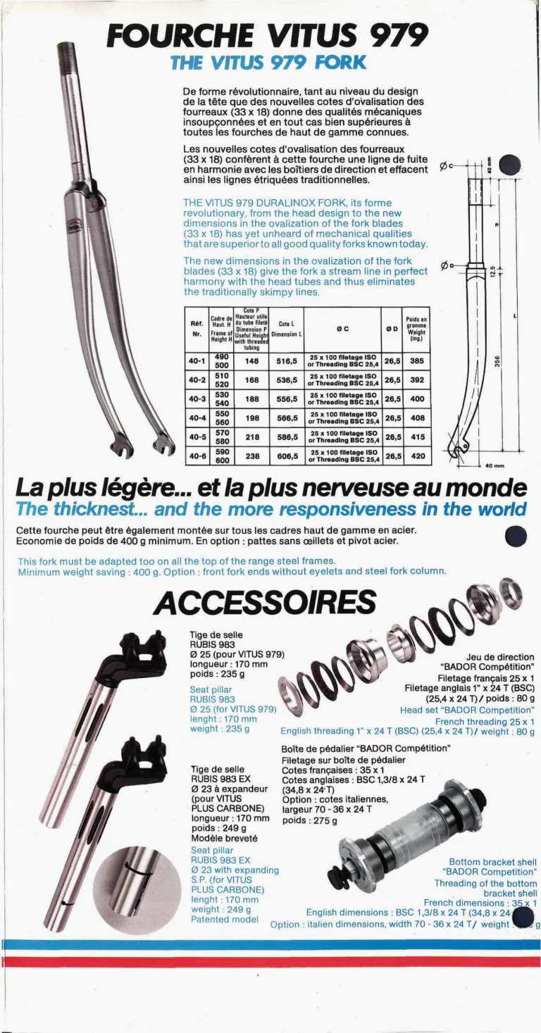 Vitus 979 Duralinox Brochure — Frames, Fork, Accessories and Vitus Plus Carbone — page 3 of 6
